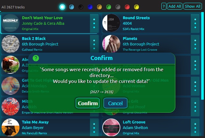 Audioplayer songs added modal