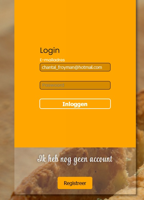 Sandwichbar webshop login form view on mobile
